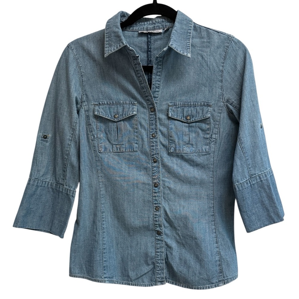 NEXX Women’s Blue Denim Three Quarter Sleeve Button Down Shirt - Size X-Small